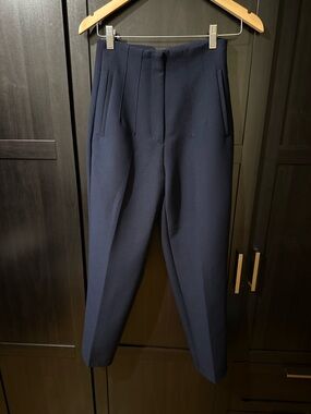 Zara High-Waisted Tailored Trousers | Size S | Navy | Pleated Workwear